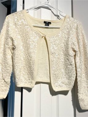 H&M Ivory Sequin Cropped Cardigan - stretch
